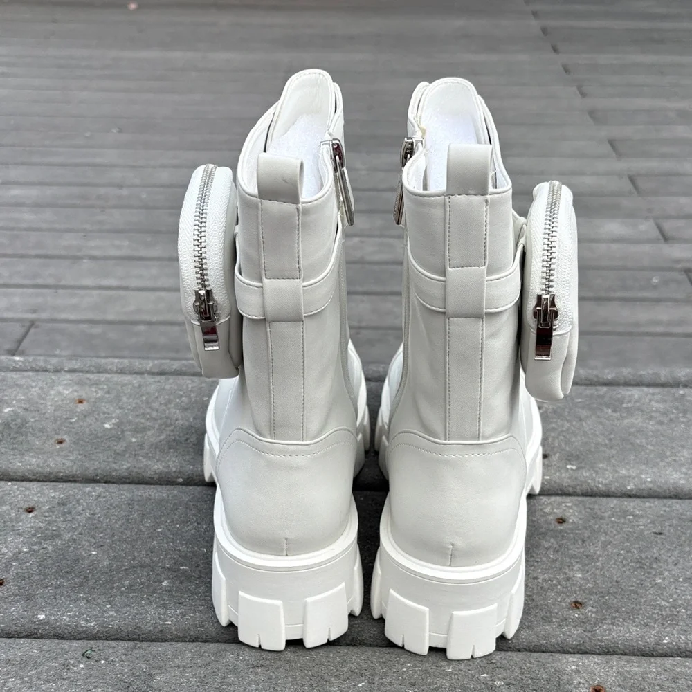 NWT Cape Robbin Women White Monalisa Combat Boots, Zippers, Pocket, Size 11 - Picture 6 of 17